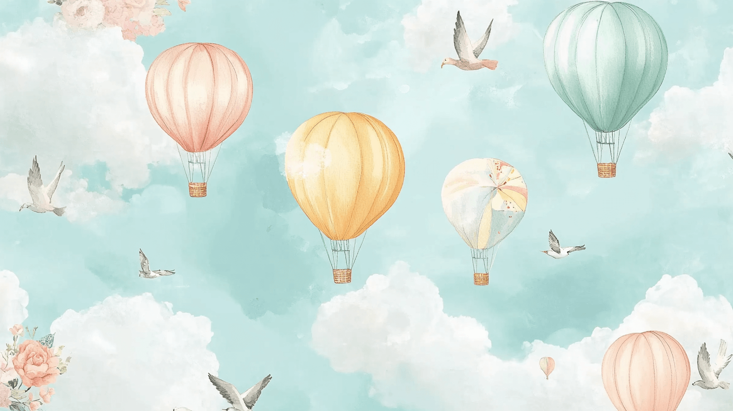 Papier Peint Montgolfière Et Oiseaux En Vol