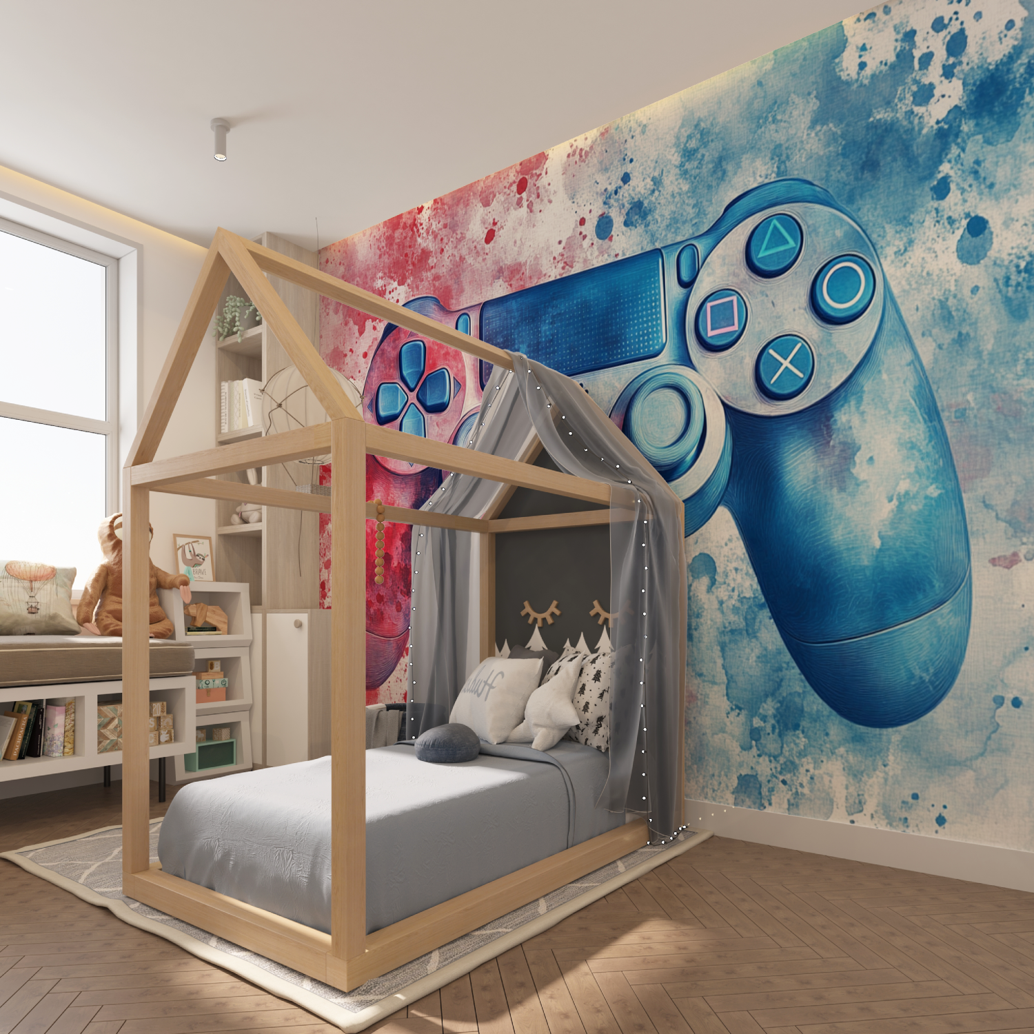 Papier peint aquarelle gamer eclaboussure tapisserie hero