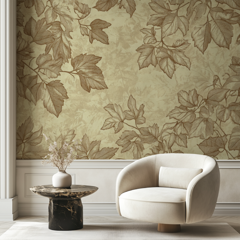 Papier peint vintage feuilles animaux chaise tendance
