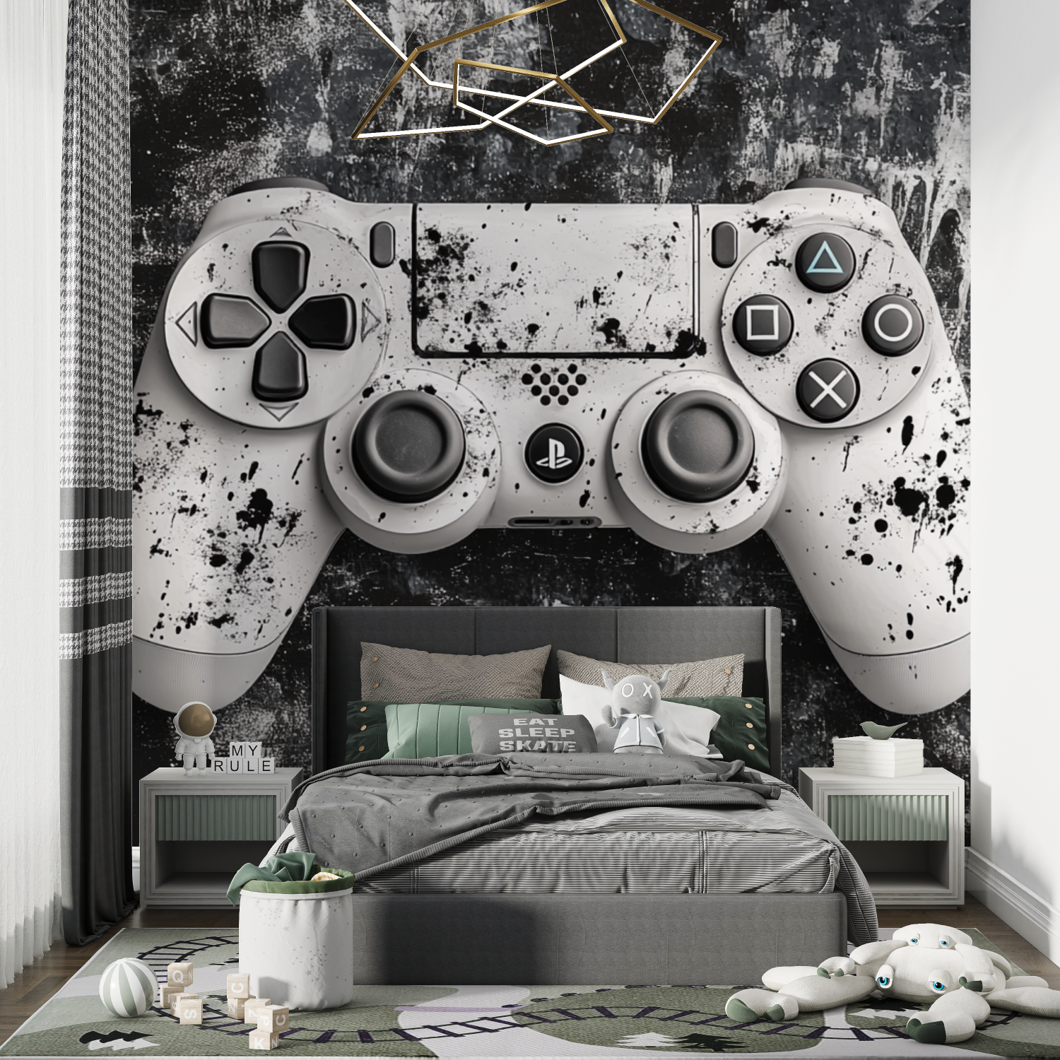 Papier peint gamers console gris chambre de garcon