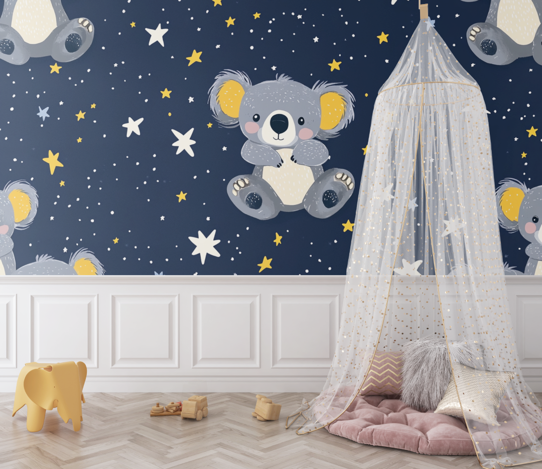 Papier peint koala parmi les etoiles bebe