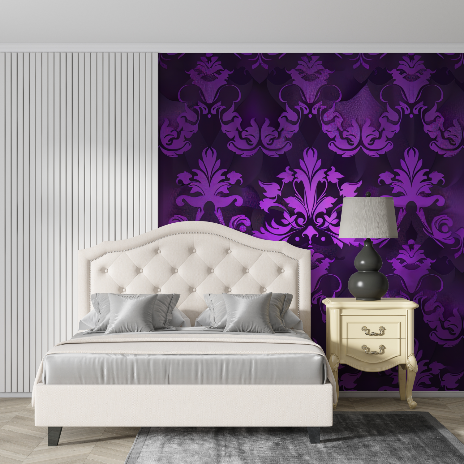 Papier Peint Baroque Violet Noir - mur