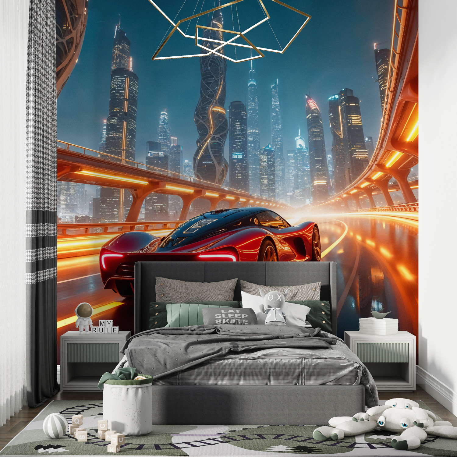 Papier peint 3d voiture futuristique chambre de garcon