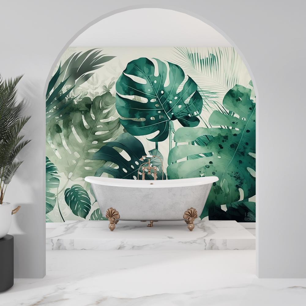 Deco papier peint salle de bain sdb