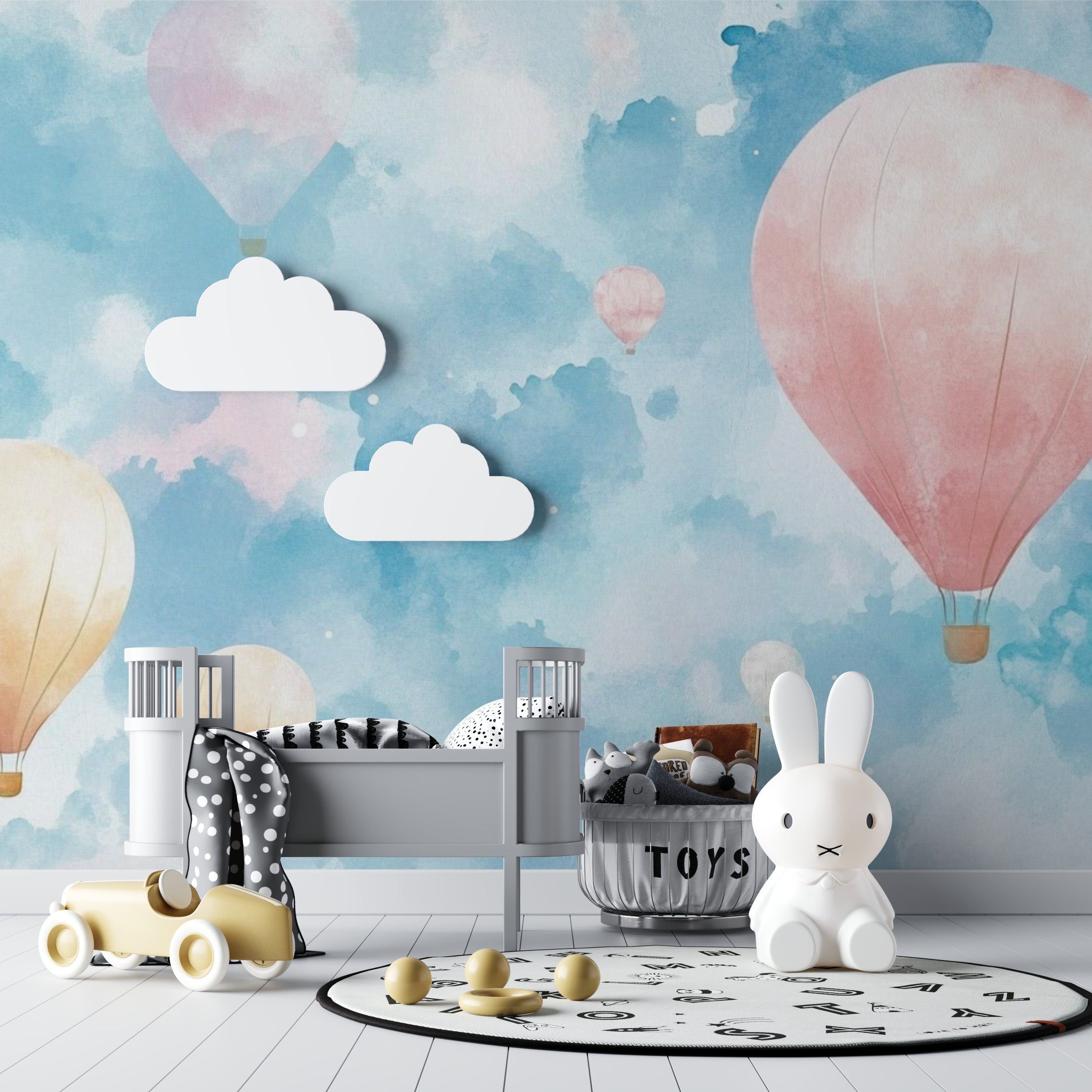 Papier peint montgolfiere et ciel aquarelle bebe tipi