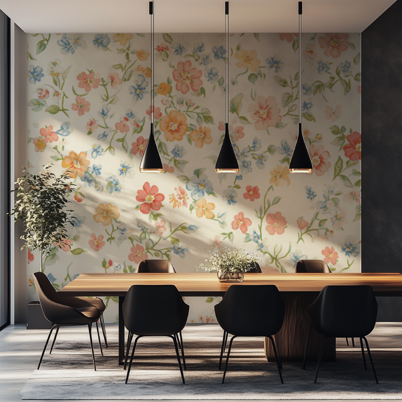 Papier peint fleuri liberty vintage salle manger tapisserie