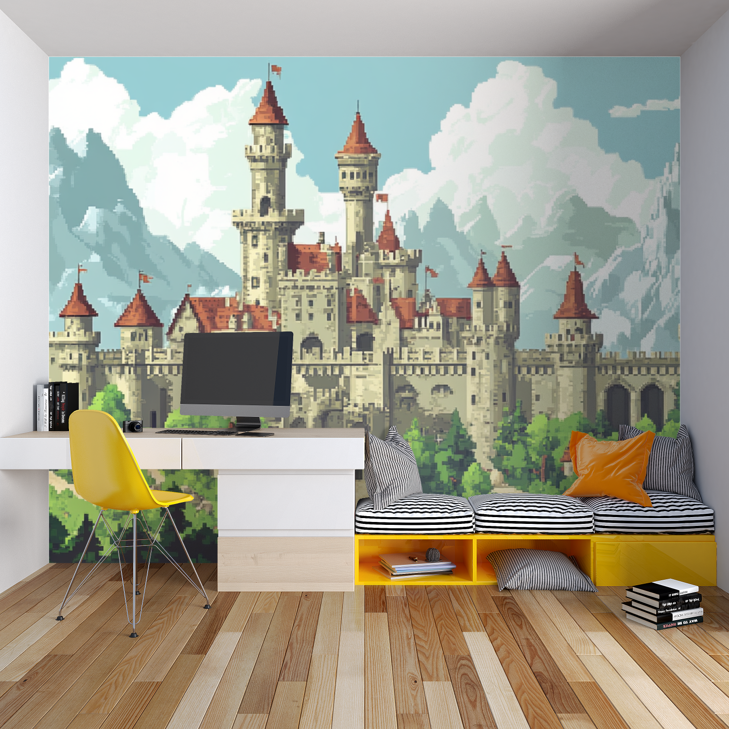 Papier peint aventure avec des ... pixels chambre garcon lit