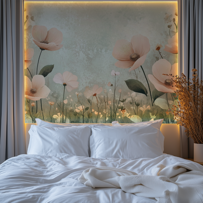 Papier peint grande fleur vintage chambre premium