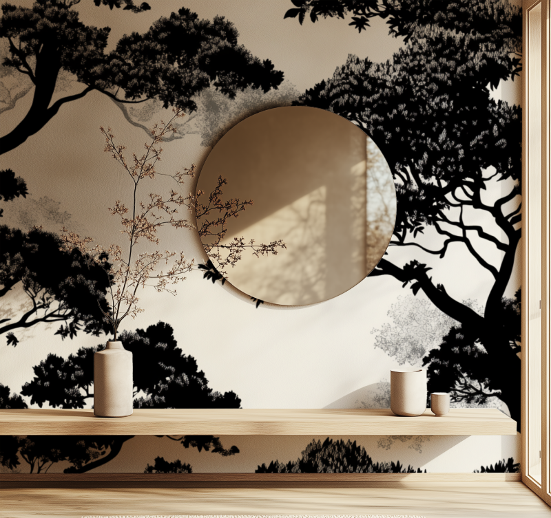 Papier peint arbre fin miroir