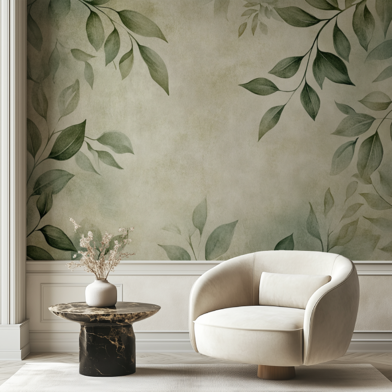 Papier peint vintage feuilles chaise tendance