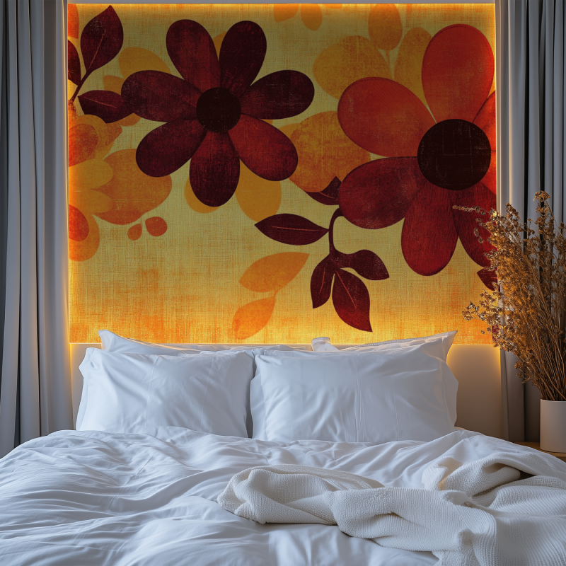 Papier peint vintage fleurs orange marron chambre premium