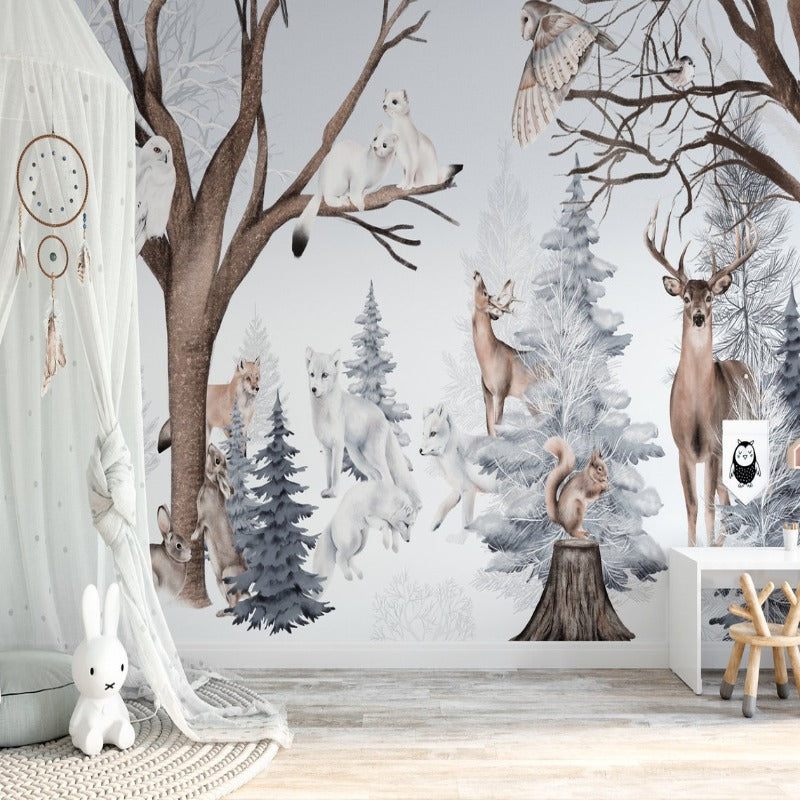 Papier Peint Animaux <br/> Forêt en Hiver