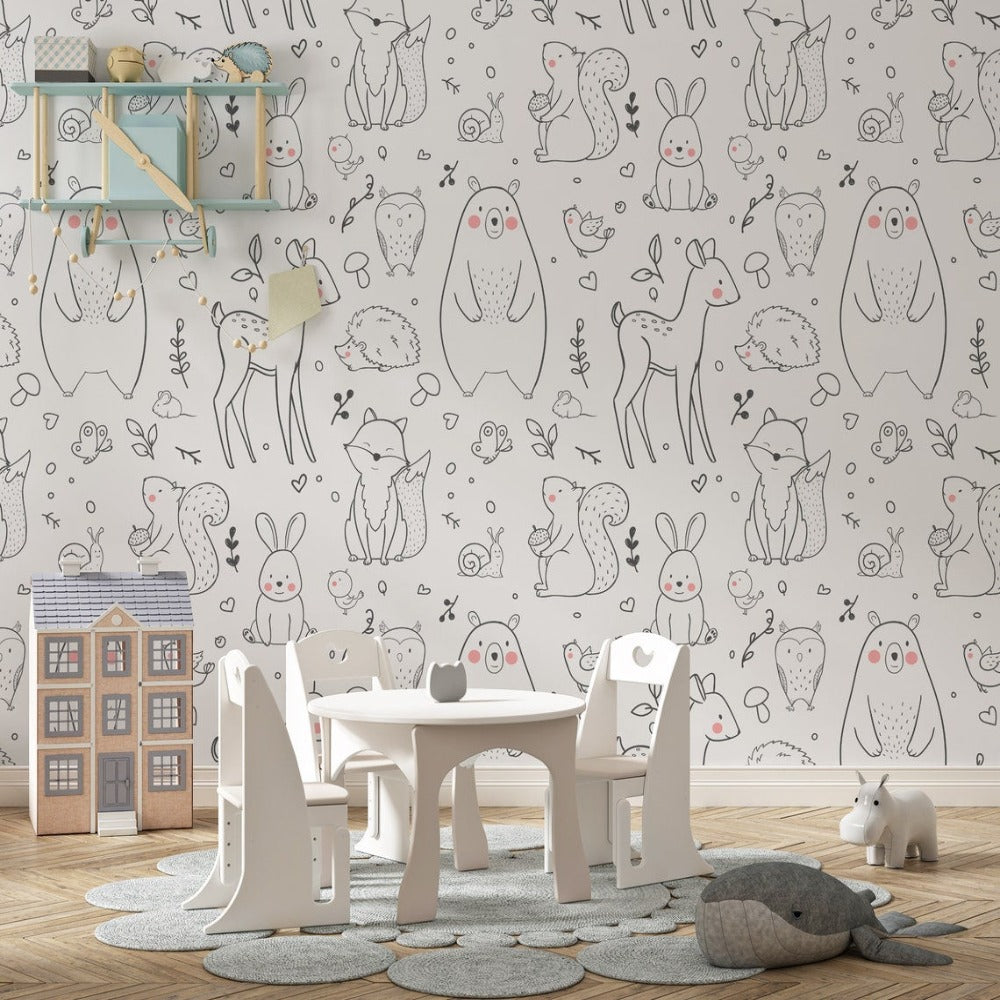 Animals Wallpaper <br/> White Background Black Pattern