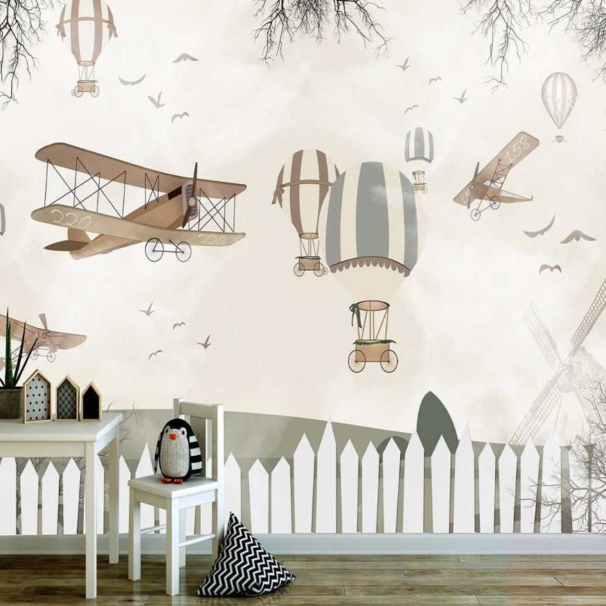 Airplane Wallpaper <br/> Beige Baby Room