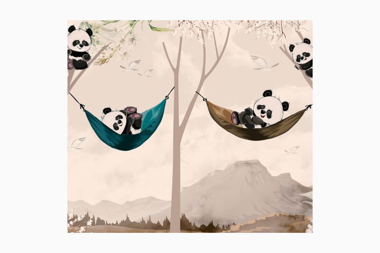 Carta da parati con animali <br/> Baby Panda e amaca - Second Image