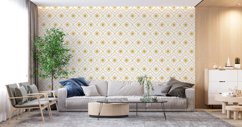 White and Gold Art Deco Wallpaper