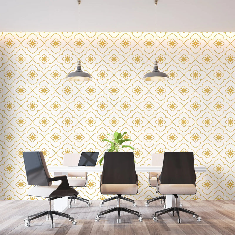 White and Gold Art Deco Wallpaper