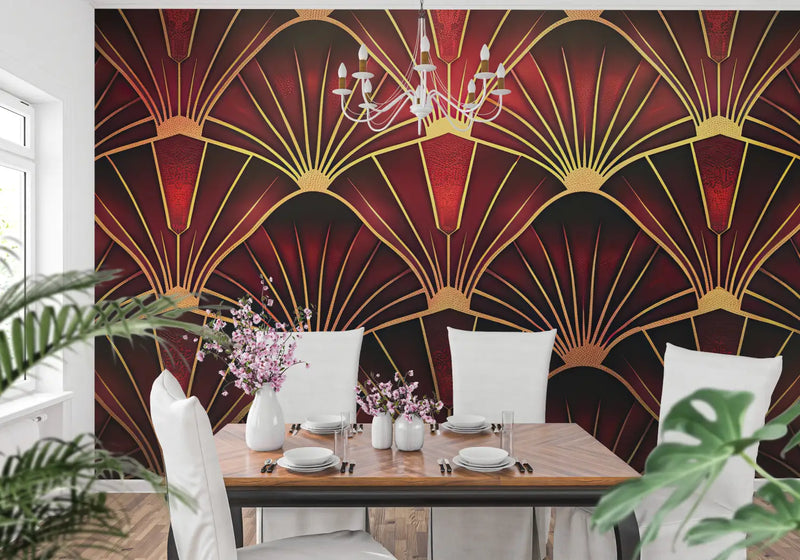 Papier Peint Art Deco Rouge - mur cuisine