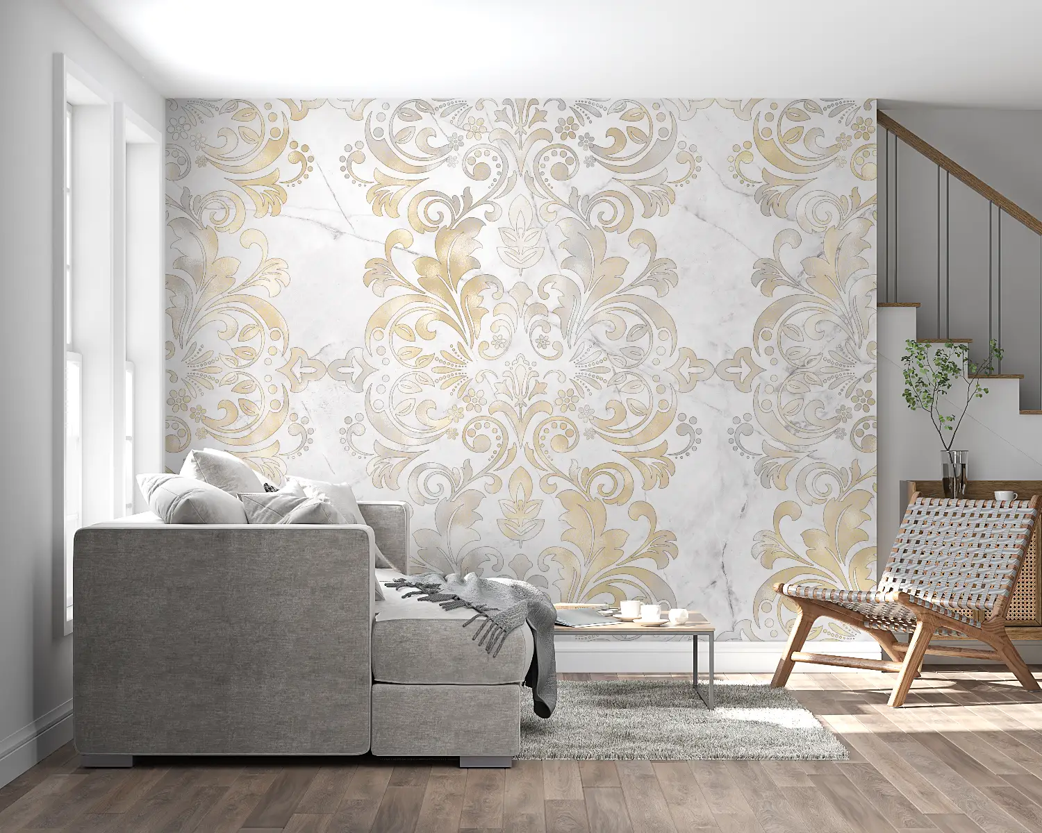 Papier Peint Baroque Beige Doré - tendance 2024