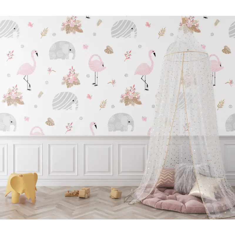 Papier peint bébé Flamant rose blanc - bebe