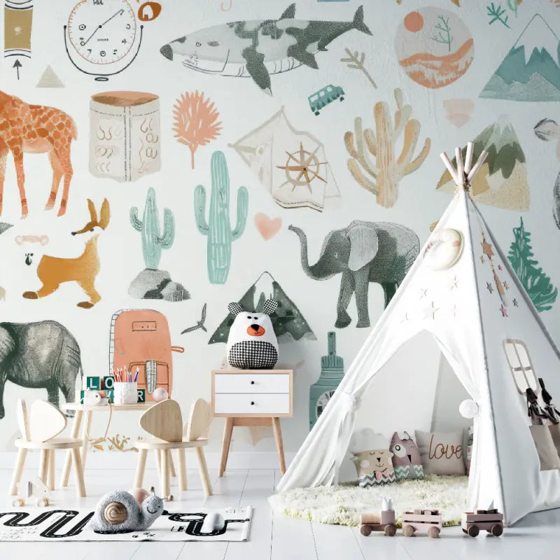 Papier peint bébé motifs safari - bebe tipi