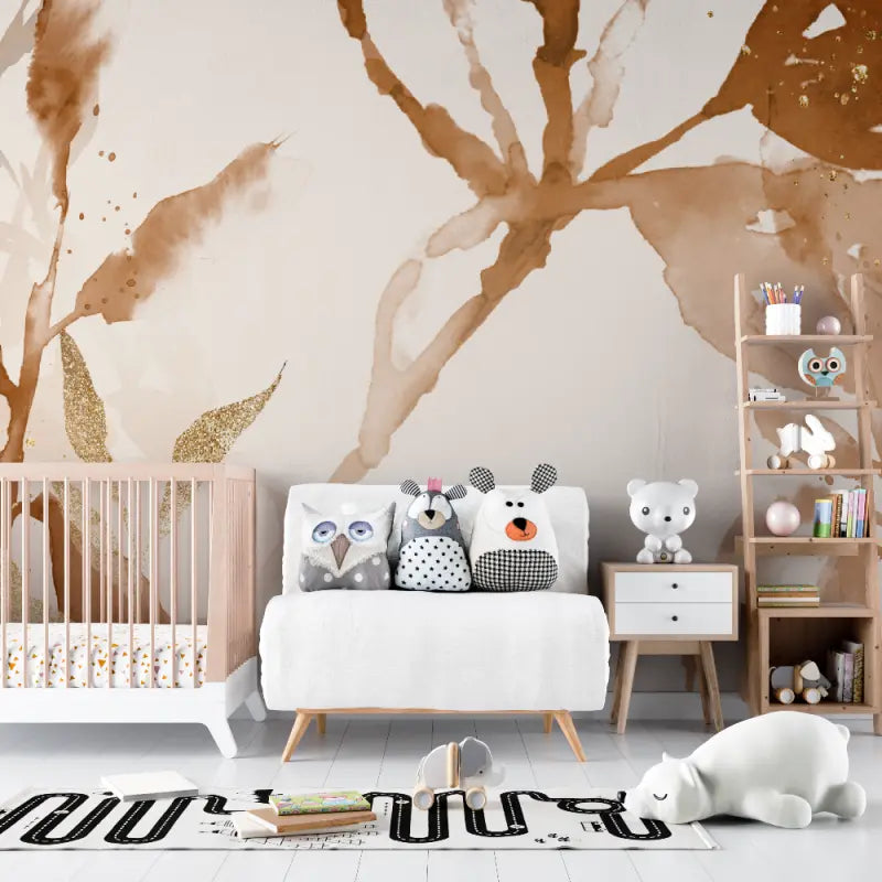 Neutral tone baby wallpaper leaves - Second Image