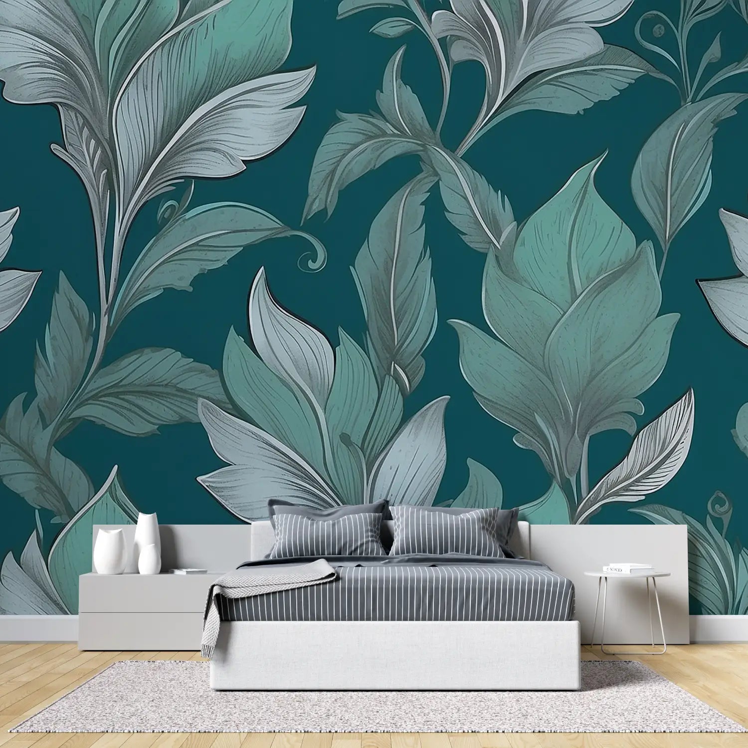 Teal Vintage Pattern Wallpaper - Second Image