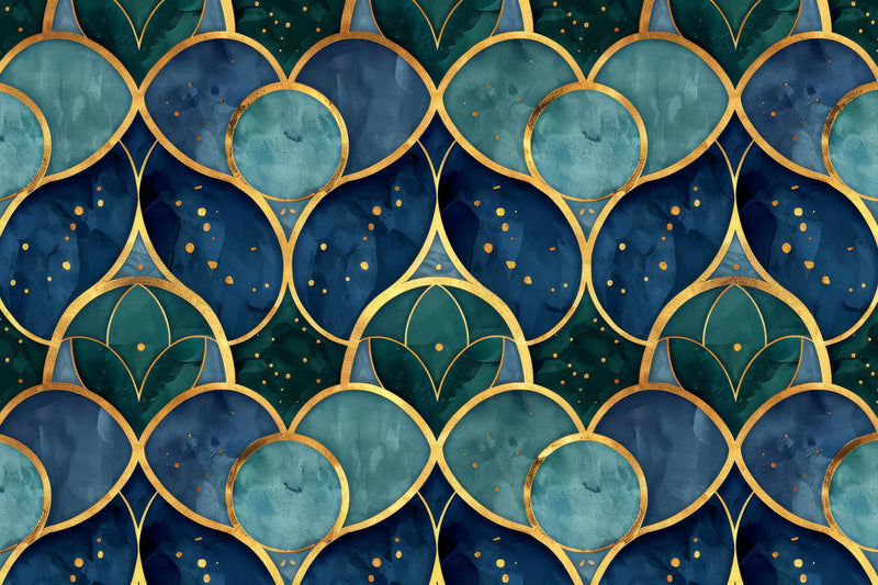 Peacock Blue and Green Gold Wallpaper