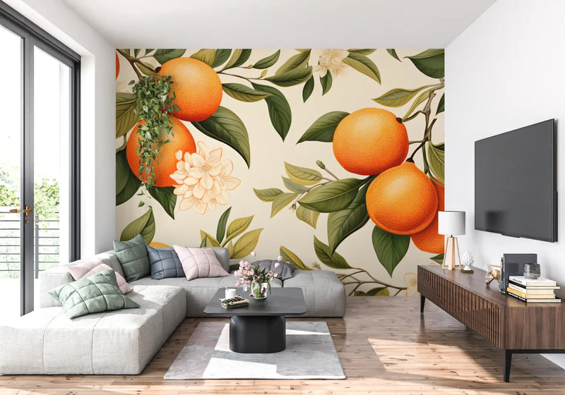 Papier Peint Branches Orange - mur cuisine