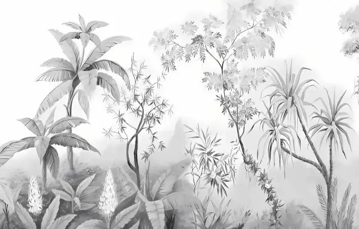 Black and white foliage wallpaper