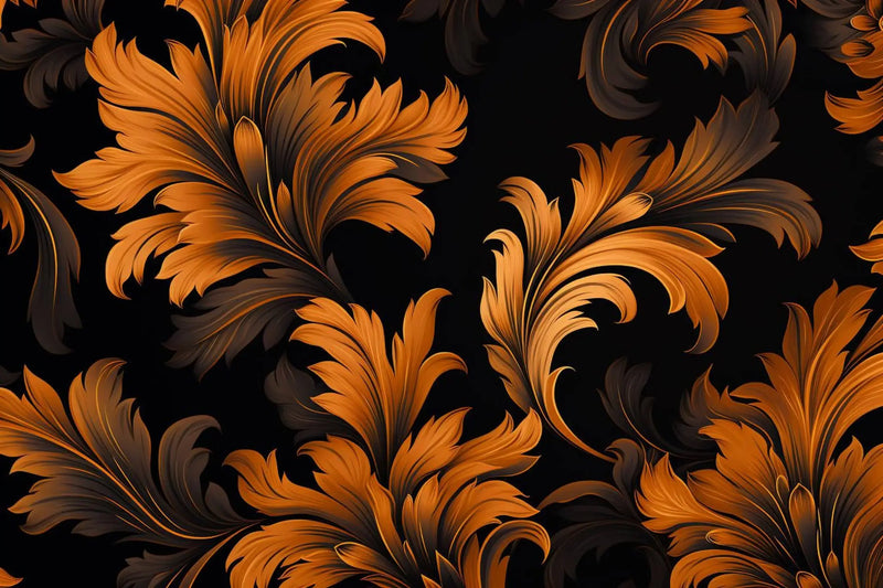 Papier Peint Fleur Orange Et Noir