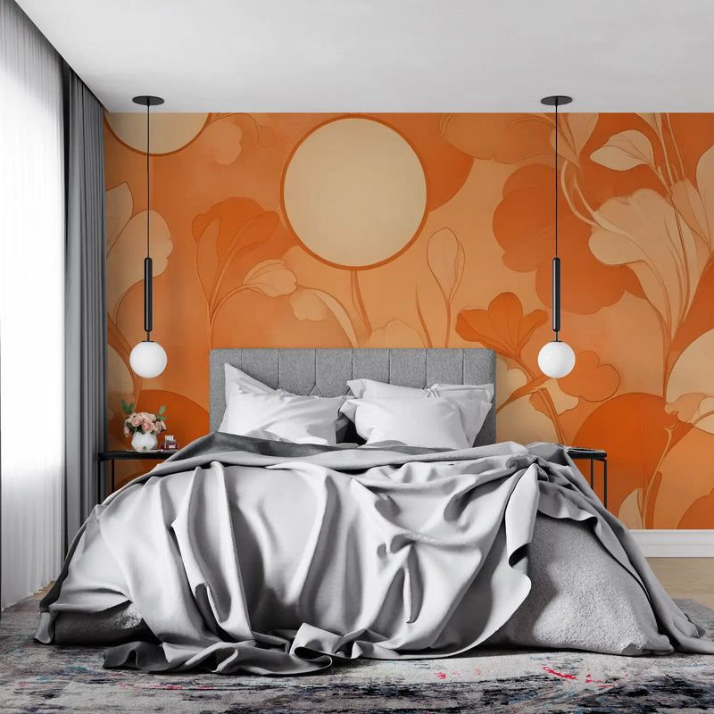 Papier Peint Fleur Orange Vintage - 4murs