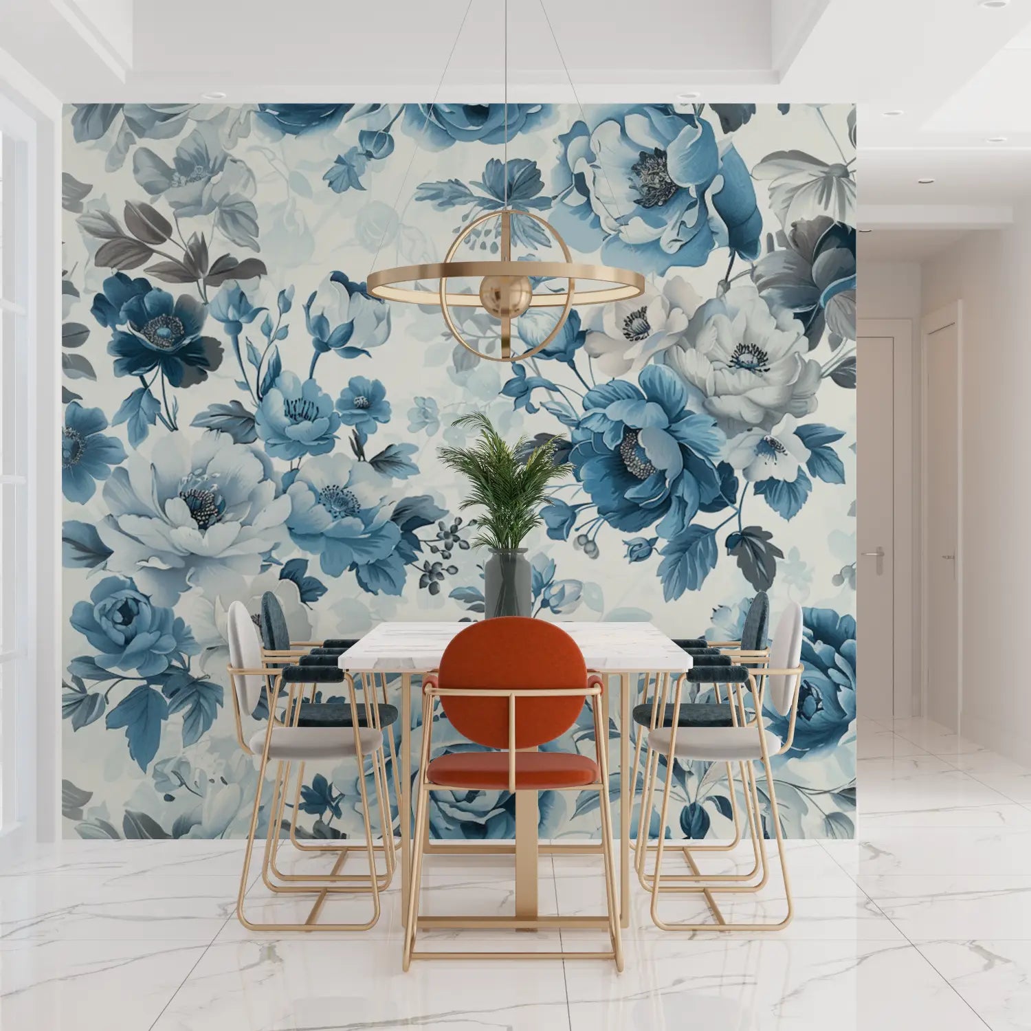 Papier Peint Fleuri Bleu - tendances