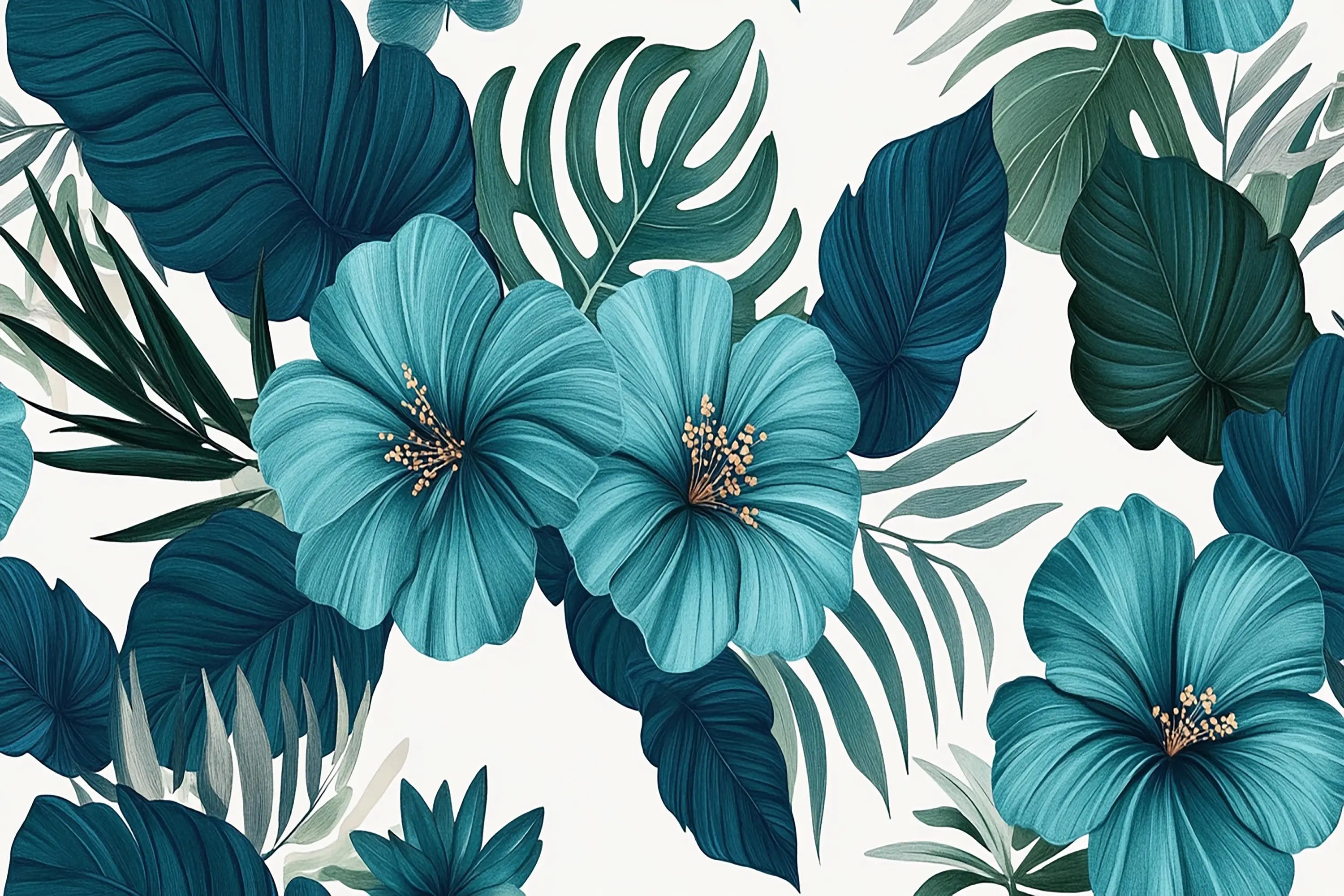 Vintage Teal Floral Wallpaper