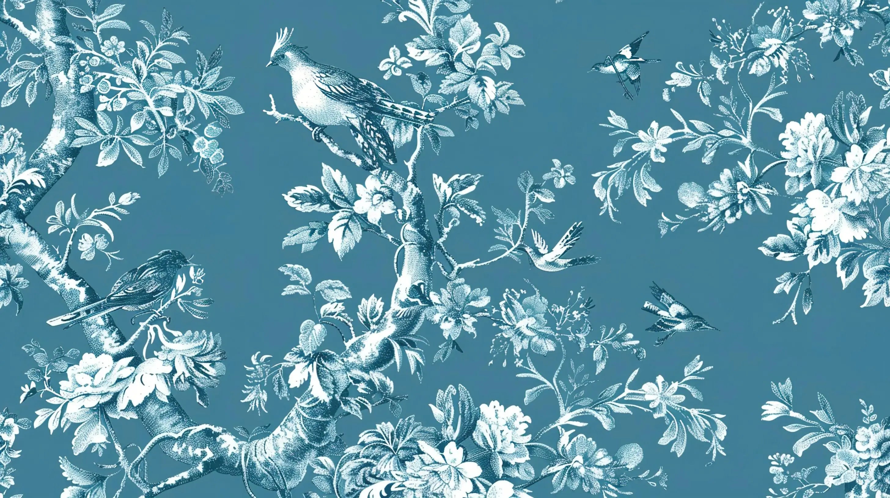 Blue Vintage Floral Wallpaper