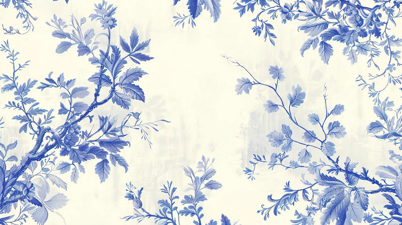 Papier Peint Fleuri Vintage Bleu Et Blanc