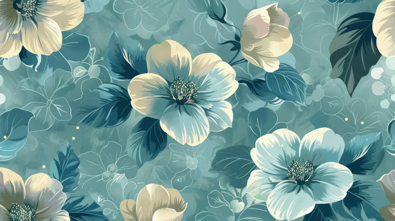 Papier Peint Fleurs Bleu Canard