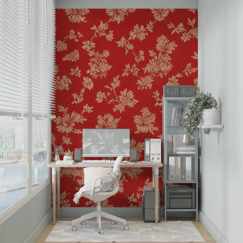 Papier Peint Fleurs Vintage Rouge - sur mesure