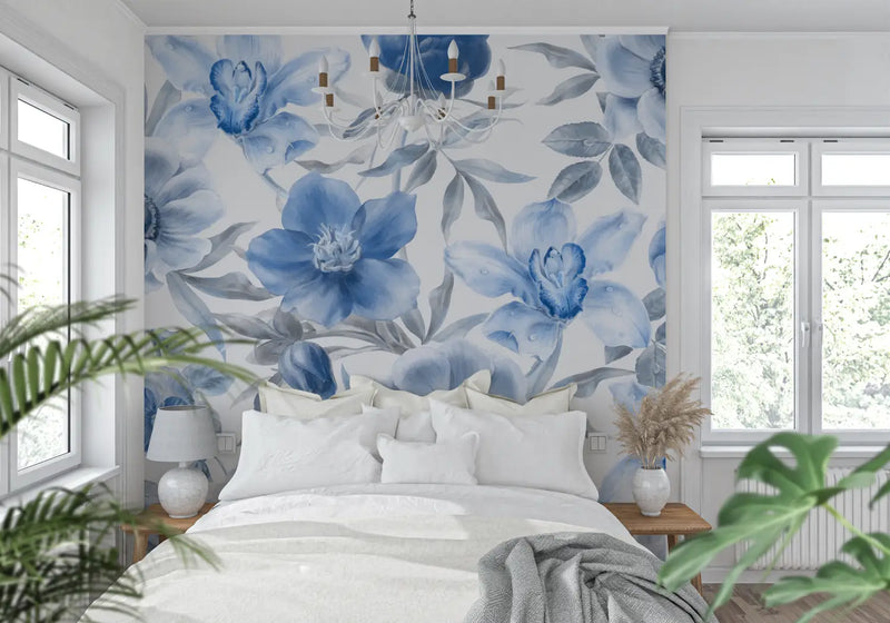 Papier Peint Floral Bleu - tendance mur