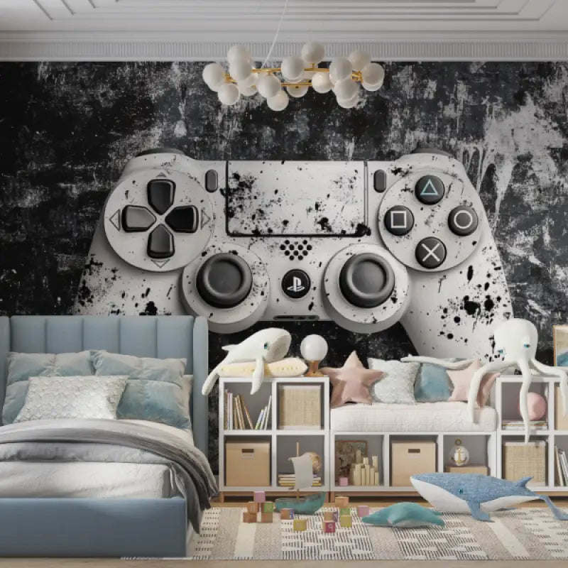 Papier peint gamers console gris panoramique garcon