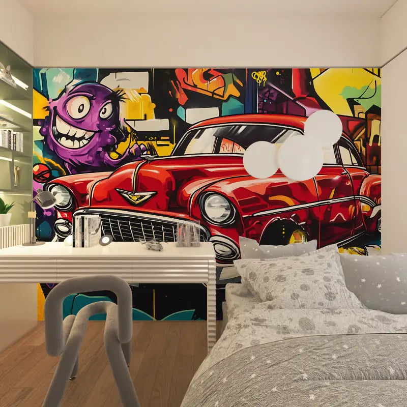 Papier peint graffiti voiture americaine chambre adolescents