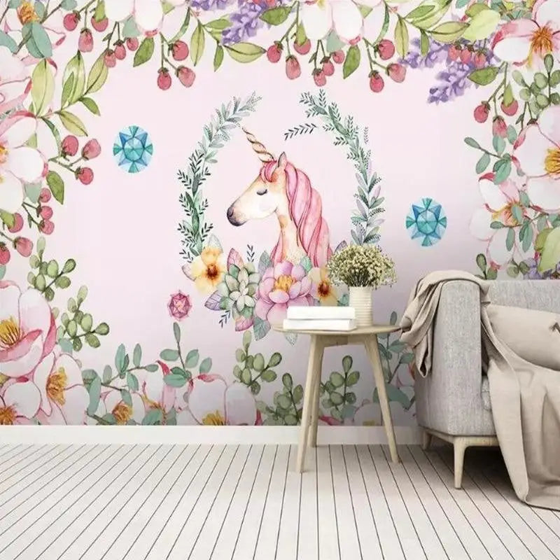 Papier Peint Licorne Fleur Mural - Second Image