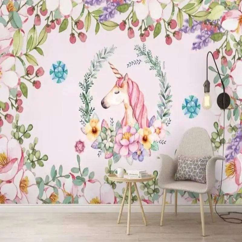 Papier Peint Licorne Fleur Mural - Second Image