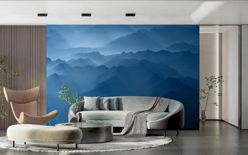 Papier Peint Montagne Bleu - chambre adulte