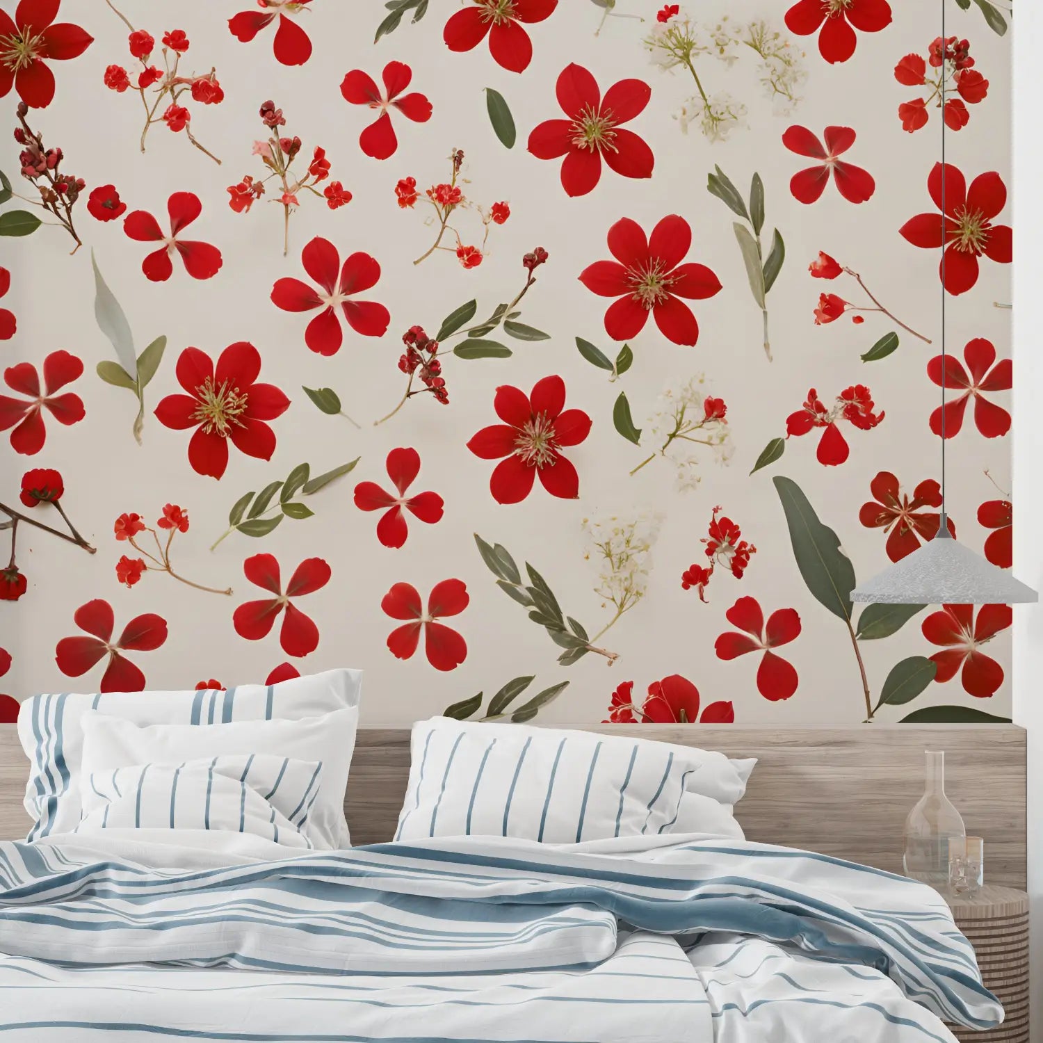 Papier Peint Motif Fleur Rouge - mural