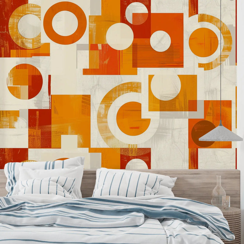 Papier Peint Motifs Géometrique Orange - mural