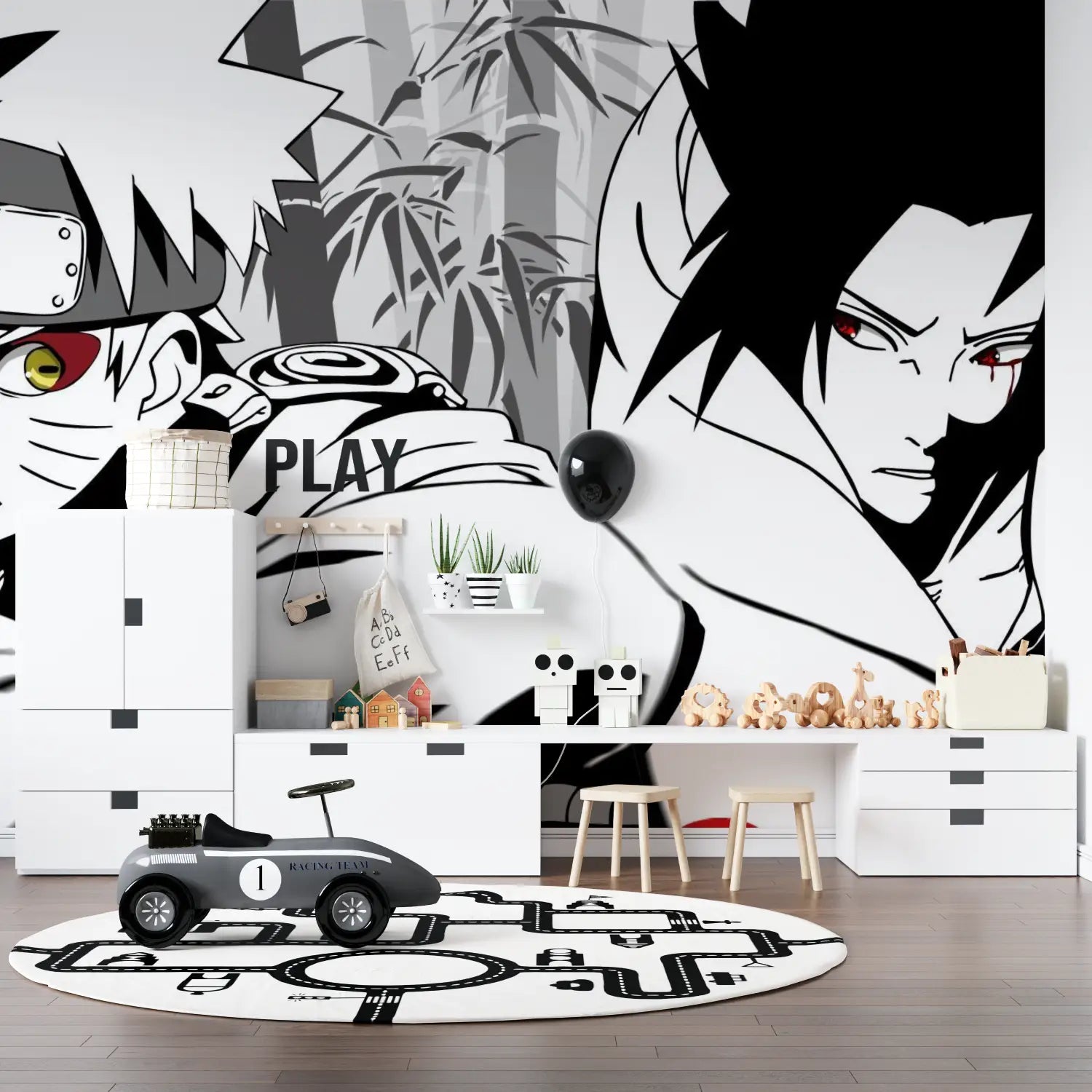 Papier Peint Naruto Combat Noir et Blanc - mur panoramique