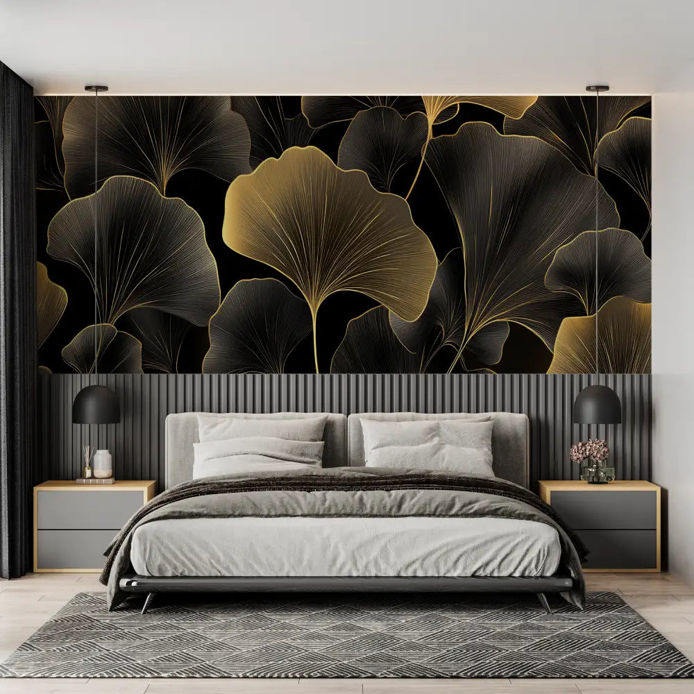 Papier Peint Noir Et Or Design - chambre adulte