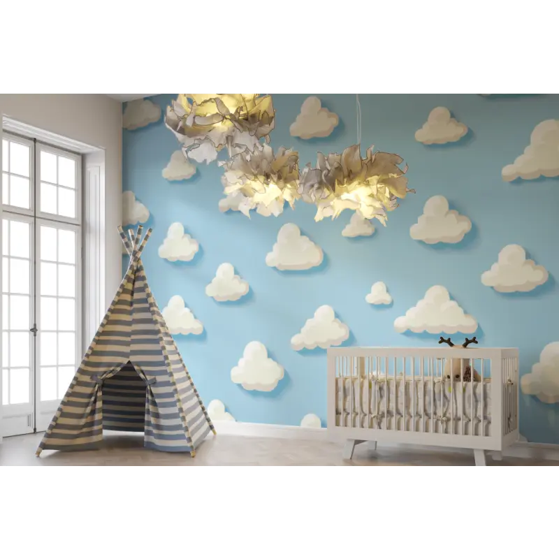 Papier peint Nuages bleu pour bébé - bebe unisexe