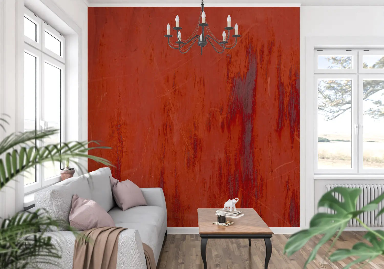 Papier Peint Ocre Rouge Foncé - trompe l'oeil